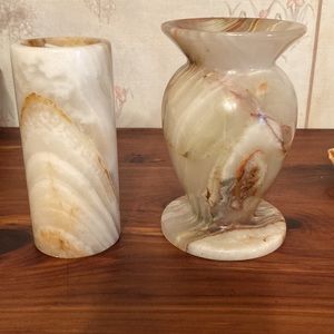 Marble Banded Onyx Alabaster Stone Candle Holder and Vase